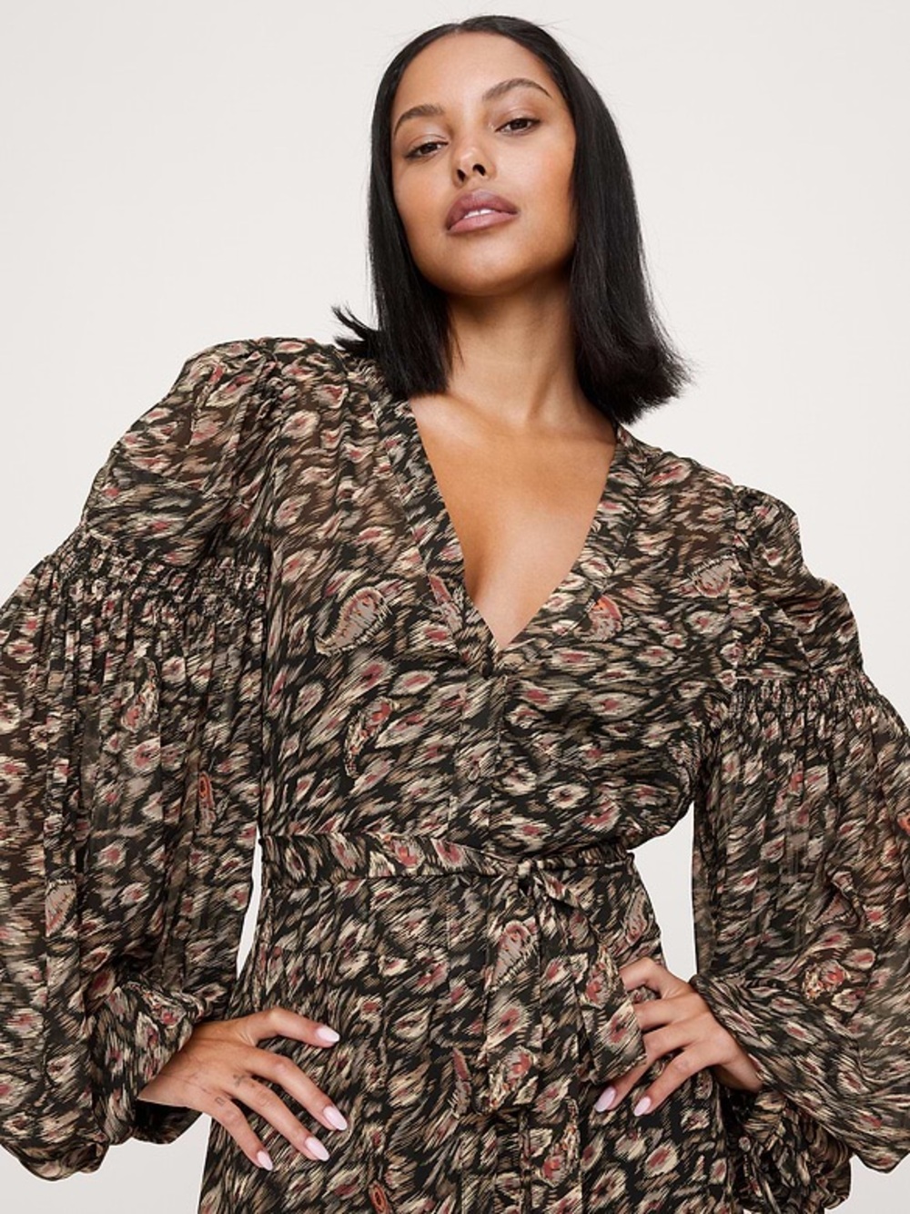 BANANA REPUBLIC GEORGETTE PUFF-SLEEVE MAXI DRESS - Picture 6 of 7